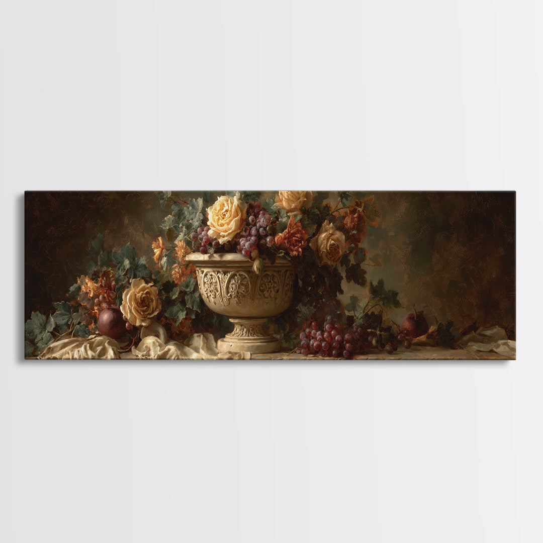 Garden Urn with Roses and Ivy Canvas Print, Traditional Art, Custom Art, Living Room Decor, Fine Art, Classic, Modern Decor, TRA-3x1-16