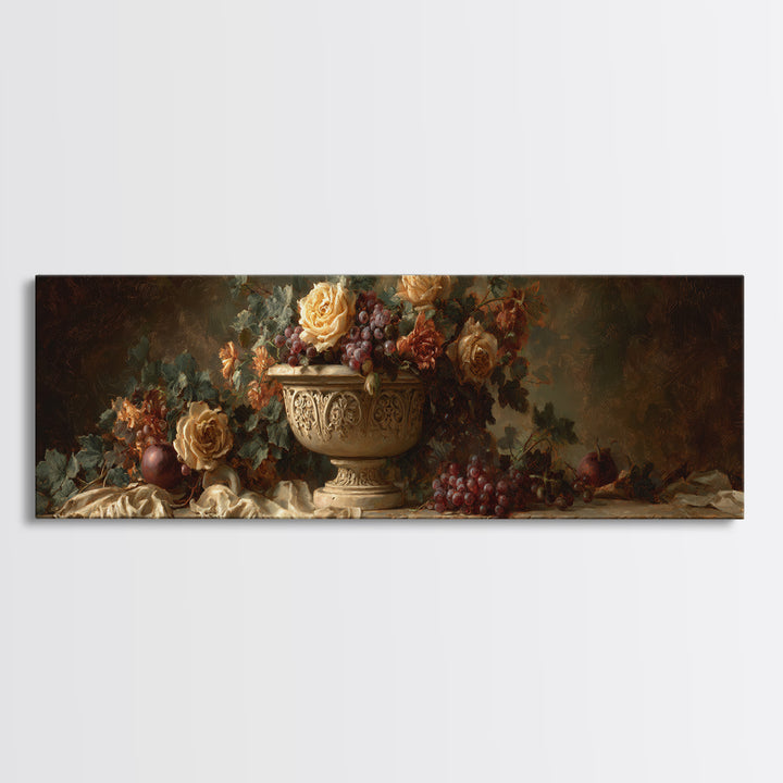 Garden Urn with Roses and Ivy Canvas Print, Traditional Art, Custom Art, Living Room Decor, Fine Art, Classic, Modern Decor, TRA-3x1-16