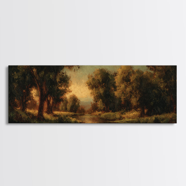 Classic Oil Painted Landscape Framed Canvas Print, Traditional Art, Japanese Decor, Living Room Decor, Fine Art, Classic, TRA-3x1-17