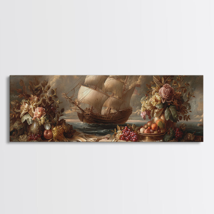 Ship at Sea Canvas Print, Traditional Art, Painting, Living Room Decor, Fine Art, Classic, Art Commissions, Japanese Art, TRA-3x1-30