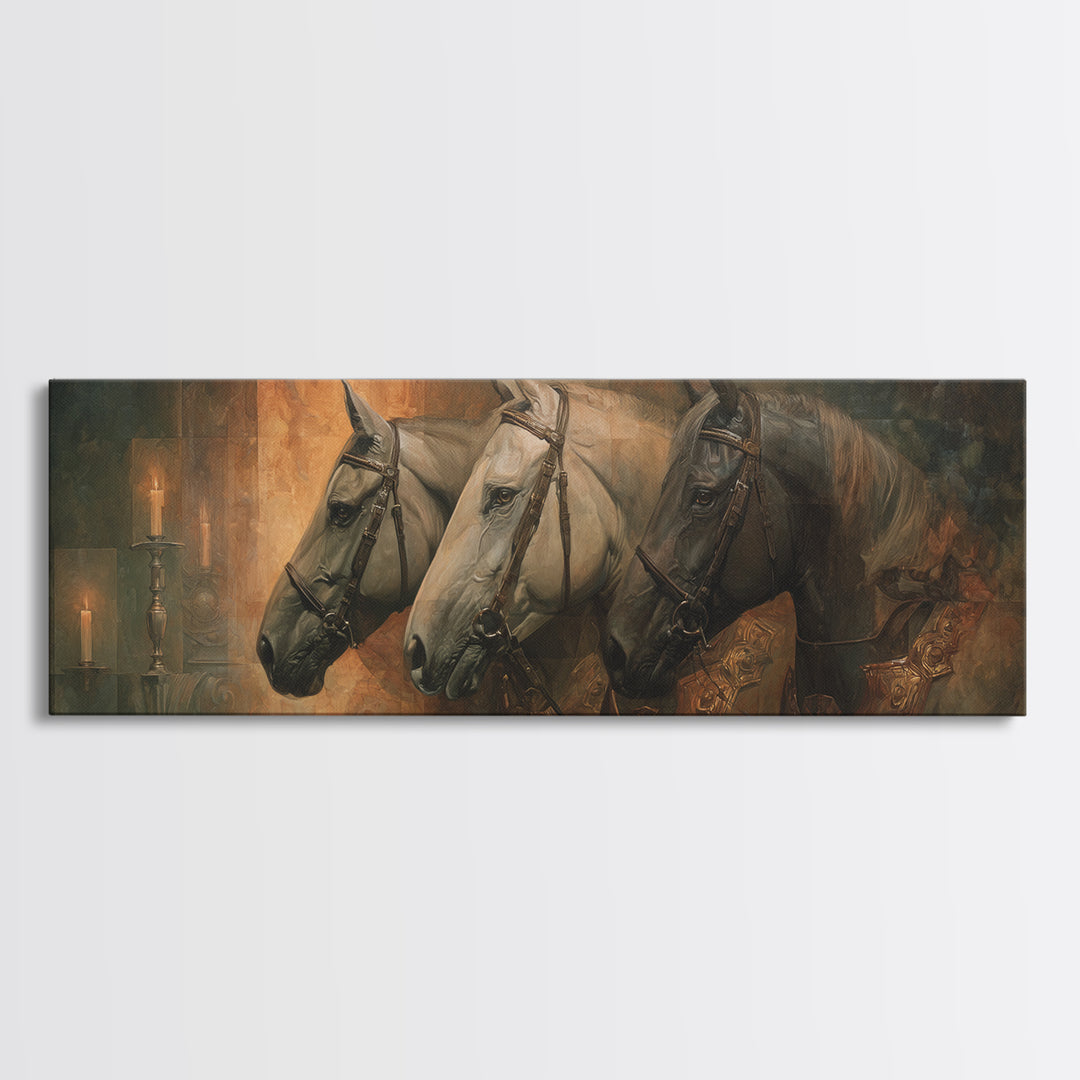 Realistic Horse Portrait Framed Canvas Print, Traditional Art, Wall Hanging, Living Room Decor, Classic, Japanese Decor, TRA-3x1-67
