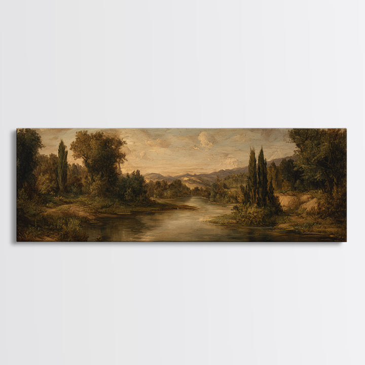 Classic Oil Painted Landscape Framed Canvas Print, Traditional Art, Boho Decor, Living Room Decor, Fine Art, Classic, TRA-3x1-89