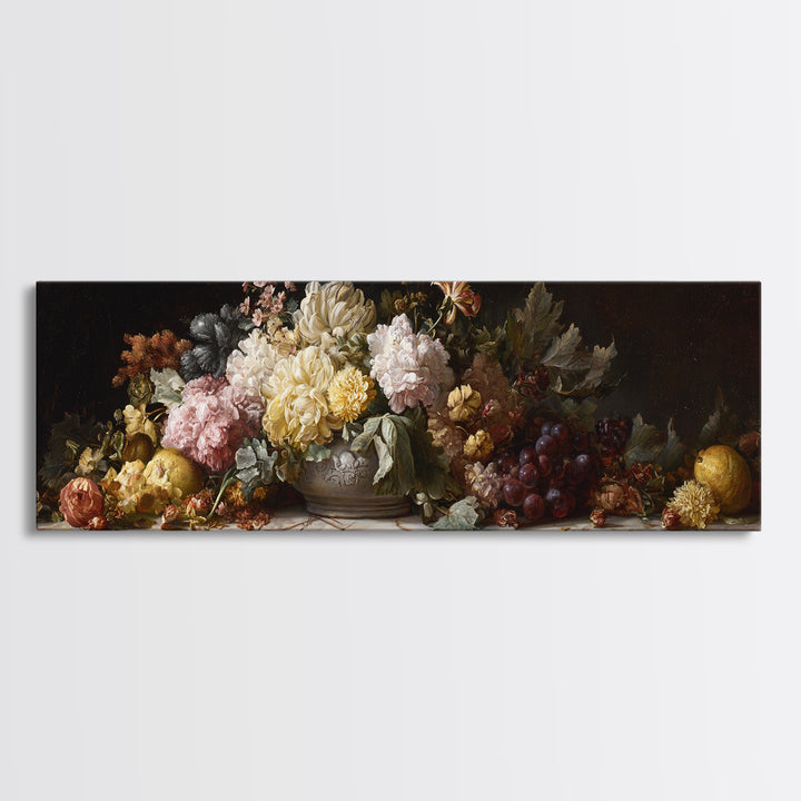 Formal Floral Still Life Framed Canvas Print, Traditional Art, Indian Decor, Living Room Decor, Fine Art, Classic, Luxury Decor, TRA-3x1-90