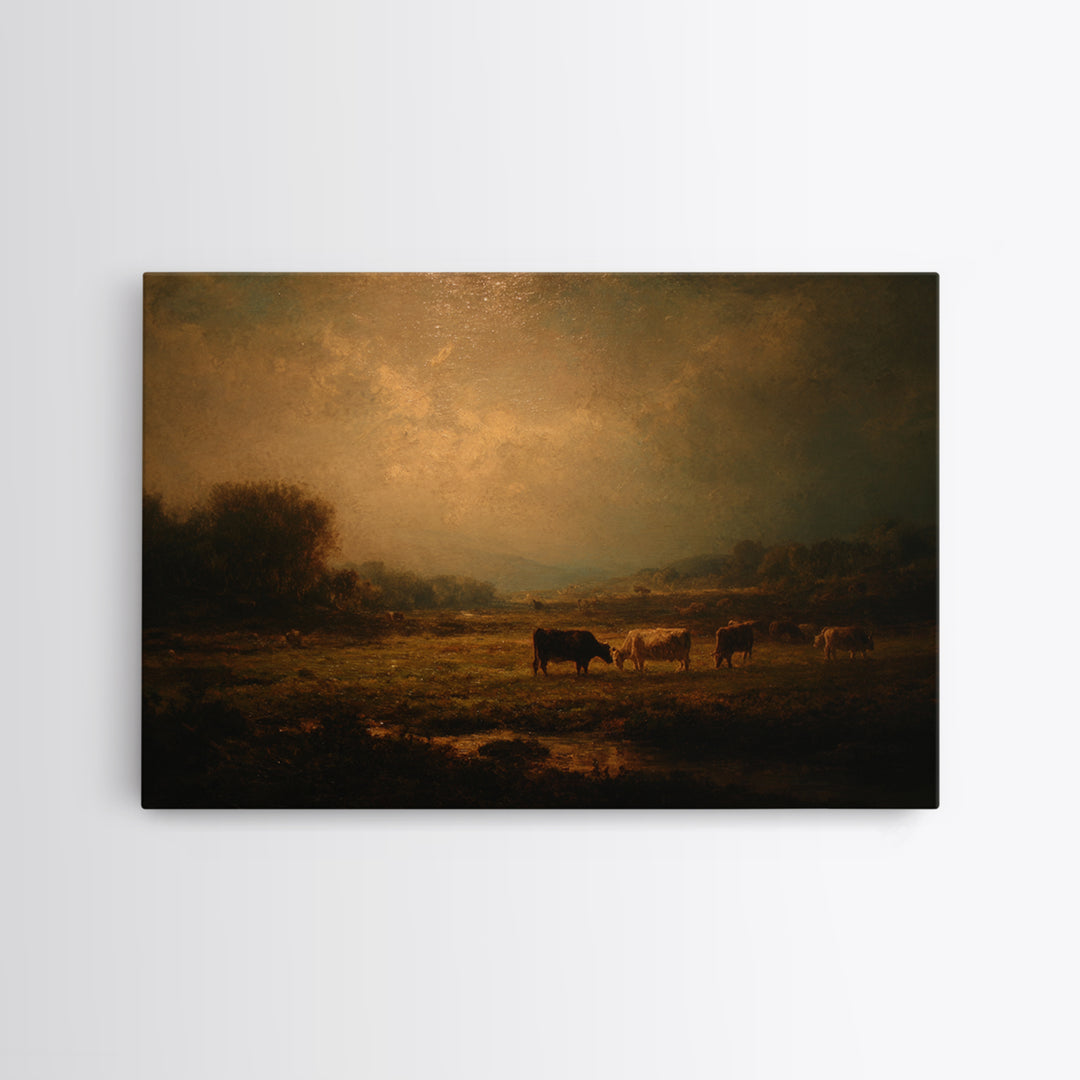 Pastoral Countryside with Cows in Field Canvas Print, Traditional Art, Modern Decor, Living Room Decor, Fine Art, Classic, TRA-3x2-11