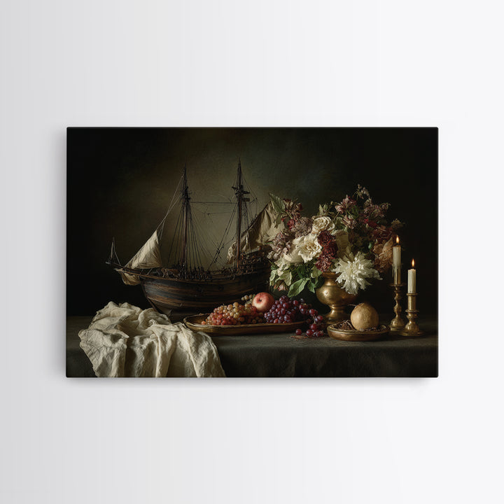 Ship at Sea Framed Canvas Print, Traditional Art, Original Art, Living Room Decor, Fine Art, Classic, Landscape, Indian Art, TRA-3x2-18