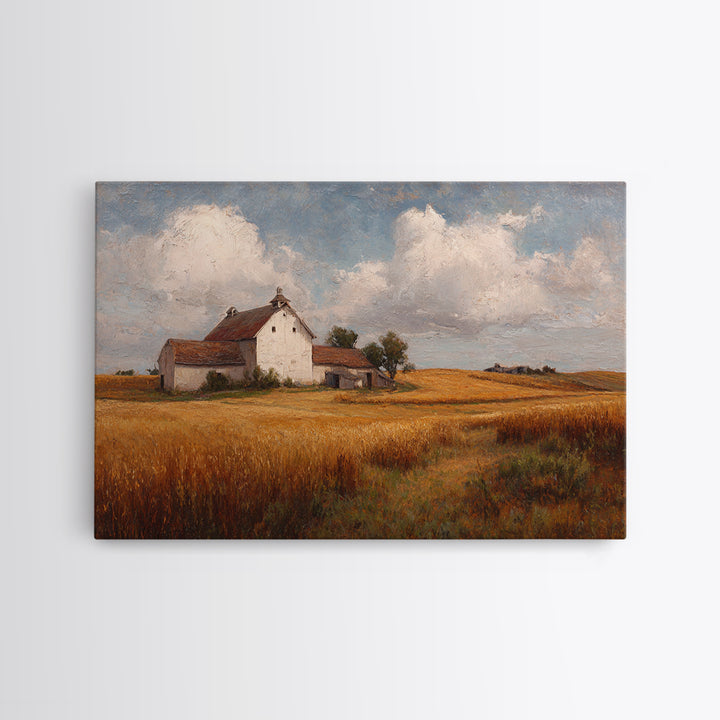 Barn and Farmland Framed Canvas Print, Traditional Art, Gallery Decor, Living Room Decor, Fine Art, Classic, Wall Art, TRA-3x2-27