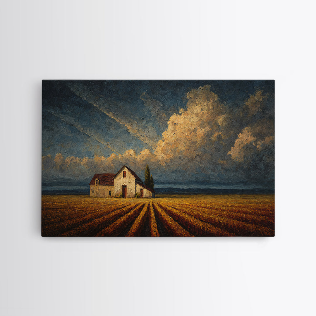 Barn and Farmland Canvas Print, Traditional Art, Indian Decor, Living Room Decor, Fine Art, Classic, Luxury Decor, TRA-3x2-3