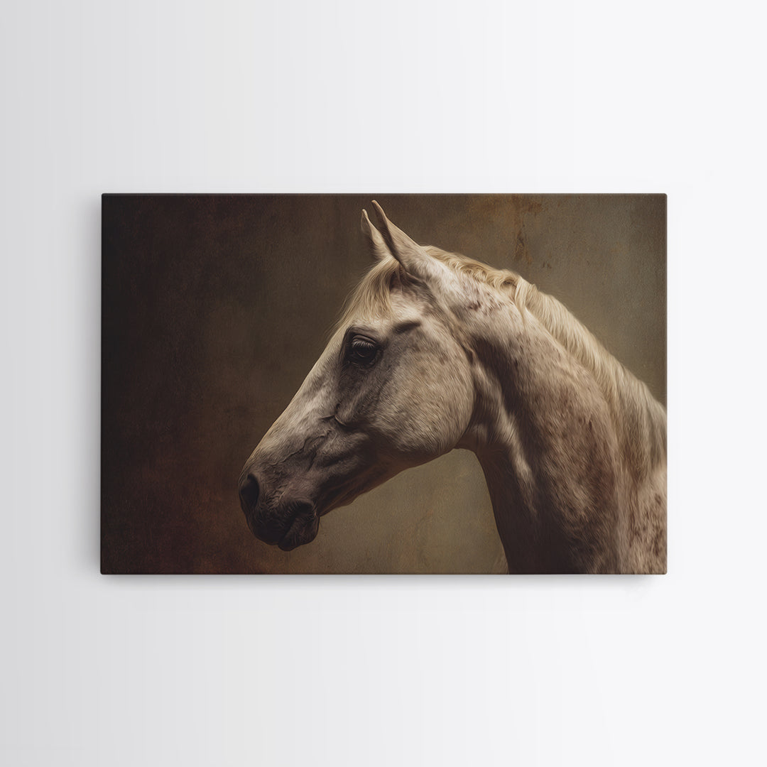 Realistic Horse Portrait Framed Canvas Print, Traditional Art, Statement Artwork, Living Room Decor, Fine Art, Classic, TRA-3x2-31