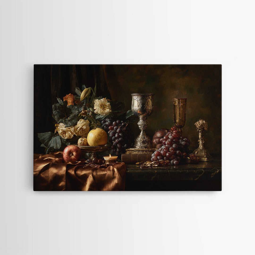 Dutch Fruit and Silver Goblet Still Life Canvas Print, Traditional Art, Indian Art, Living Room Decor, Fine Art, Classic, TRA-3x2-32