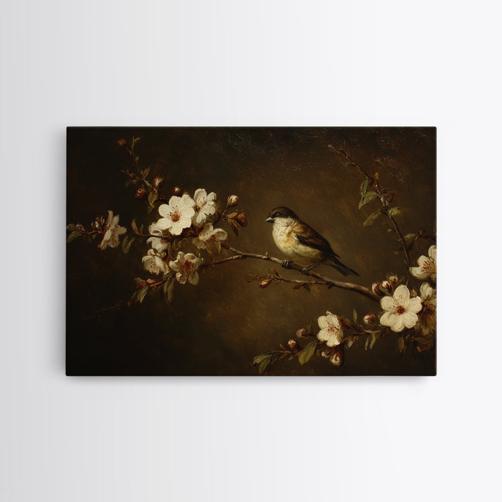 Bird Study on a Flowering Branch Canvas Print, Traditional Art, Japanese Art, Living Room Decor, Watercolor Art, Classic, TRA-3x2-38