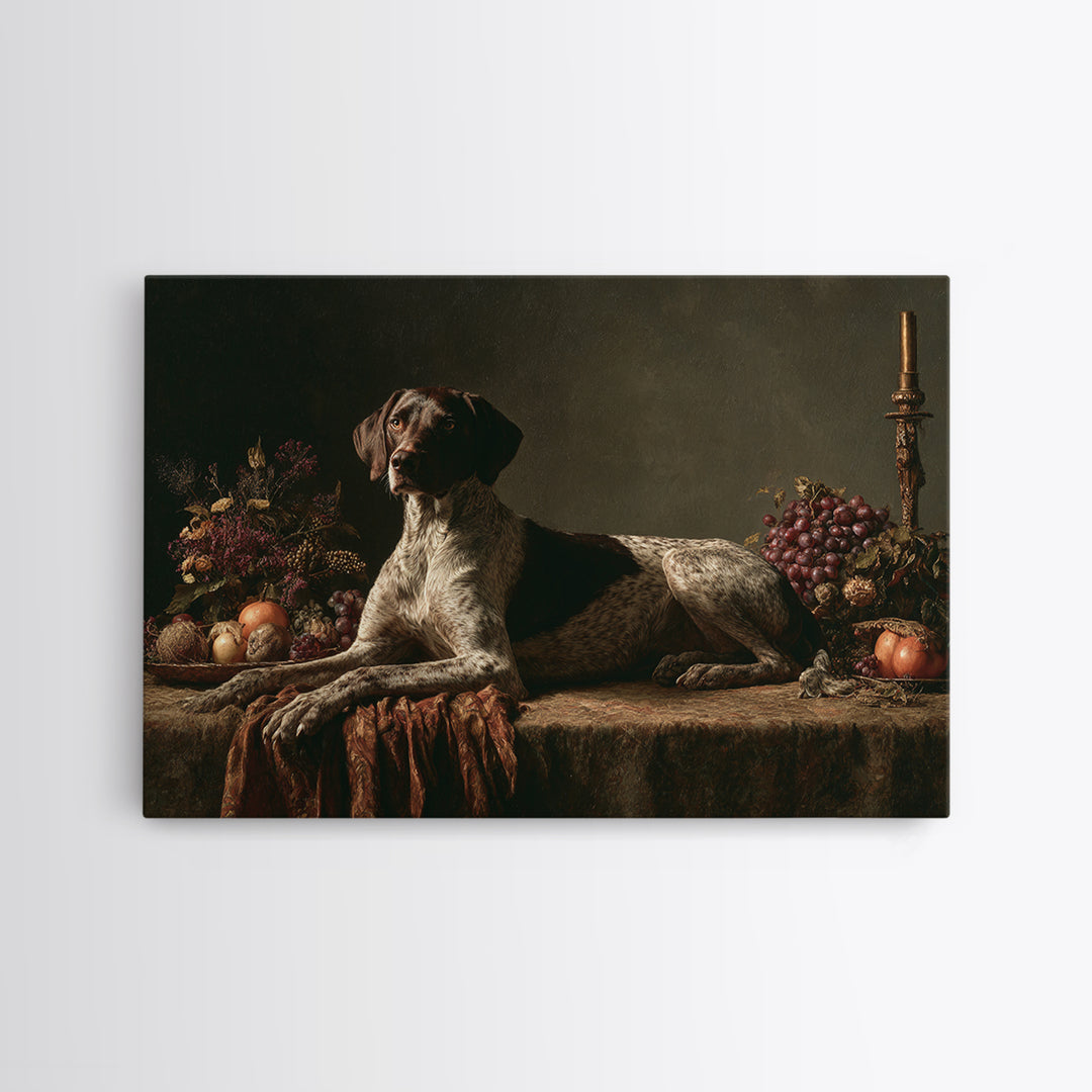 Hunting Dog Portrait Framed Canvas Print, Traditional Art, Dark Art, Living Room Decor, Oil Painting, Classic, Minimalist Decor, TRA-3x2-40