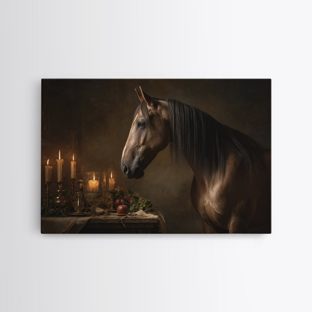 Realistic Horse Portrait Framed Canvas Print, Traditional Art, Digital Print, Living Room Decor, Oil Painting, Classic, TRA-3x2-55
