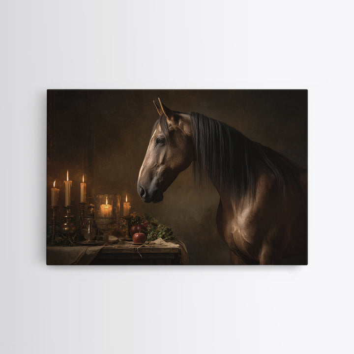 Realistic Horse Portrait Framed Canvas Print, Traditional Art, Digital Print, Living Room Decor, Oil Painting, Classic, TRA-3x2-55