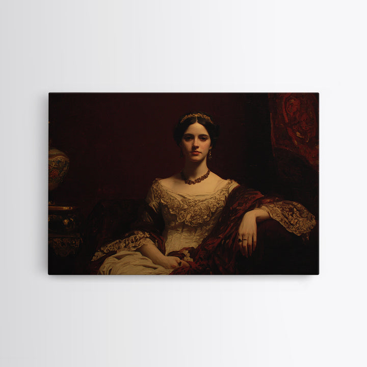 Classical Portrait with Dignified Lighting Framed Canvas Print, Traditional Art, Textured Painting, Living Room Decor, Classic, TRA-3x2-60