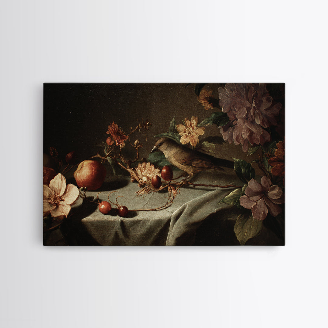 Bird Study on a Flowering Branch Canvas Print, Traditional Art, Japanese Art, Living Room Decor, Watercolor Art, Classic, TRA-3x2-62