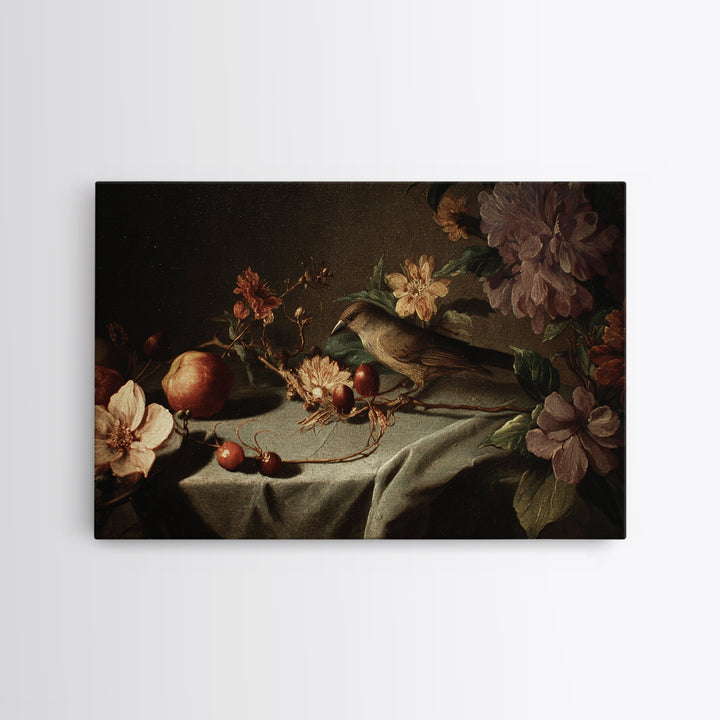 Bird Study on a Flowering Branch Canvas Print, Traditional Art, Japanese Art, Living Room Decor, Watercolor Art, Classic, TRA-3x2-62