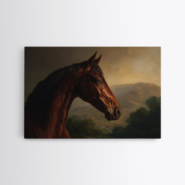 Realistic Horse Portrait Framed Canvas Print, Traditional Art, Wall Hanging, Living Room Decor, Classic, Japanese Decor, TRA-3x2-7
