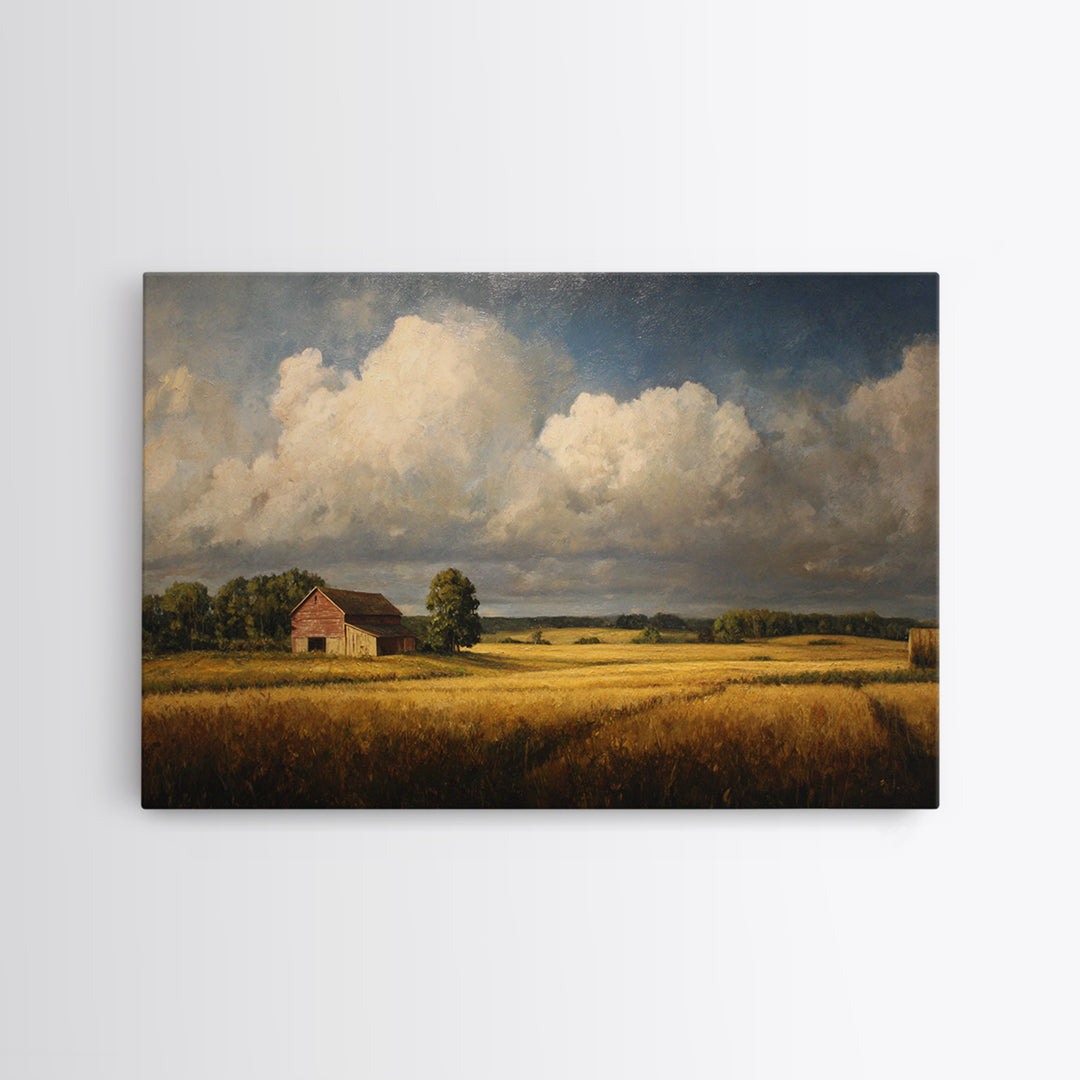 Barn and Farmland Canvas Print, Traditional Art, Painting, Living Room Decor, Fine Art, Classic, Art Commissions, Japanese Art, TRA-3x2-75