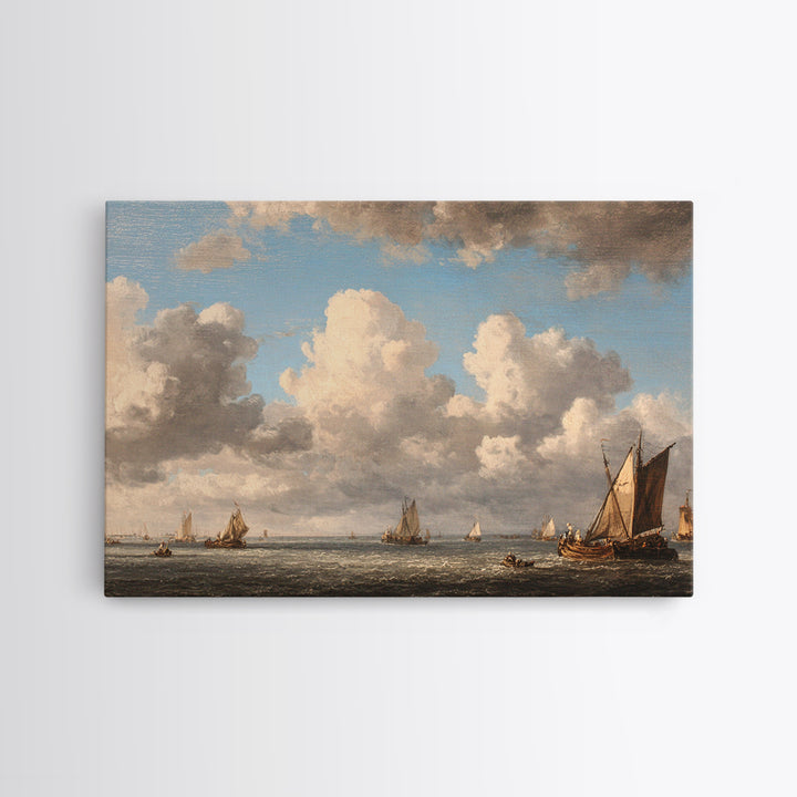 Seascape with Sailboats and Cloudy Sky Framed Canvas Print, Traditional Art, Fine Art Print, Living Room Decor, Classic, TRA-3x2-81