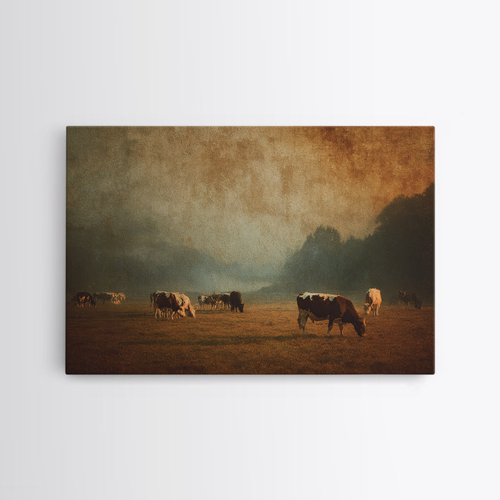 Pastoral Countryside with Cows in Field Canvas Print, Traditional Art, Artwork, Living Room Decor, Fine Art, Classic, TRA-3x2-83