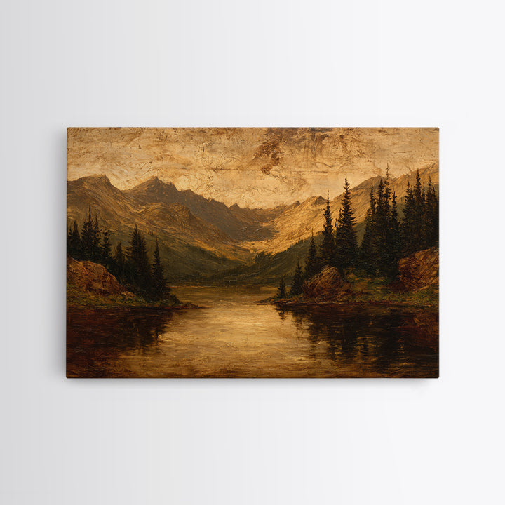 Mountain Lake with Pine Forest Reflection Canvas Print, Traditional Art, Statement Artwork, Living Room Decor, Classic, TRA-3x2-85