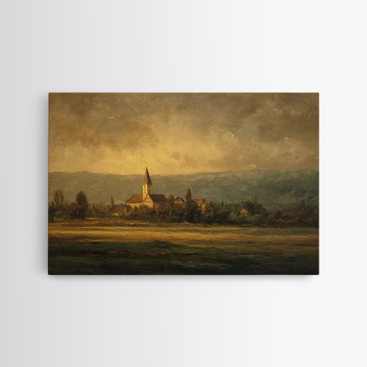 Church Steeple Across Rural Meadow Canvas Print, Traditional Art, Boho Decor, Living Room Decor, Fine Art, Classic, Painting, TRA-3x2-89