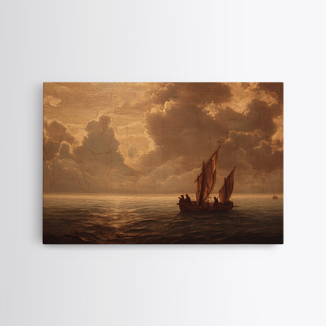 Ship at Sea Framed Canvas Print, Traditional Art, Indian Decor, Living Room Decor, Fine Art, Classic, Luxury Decor, TRA-3x2-90