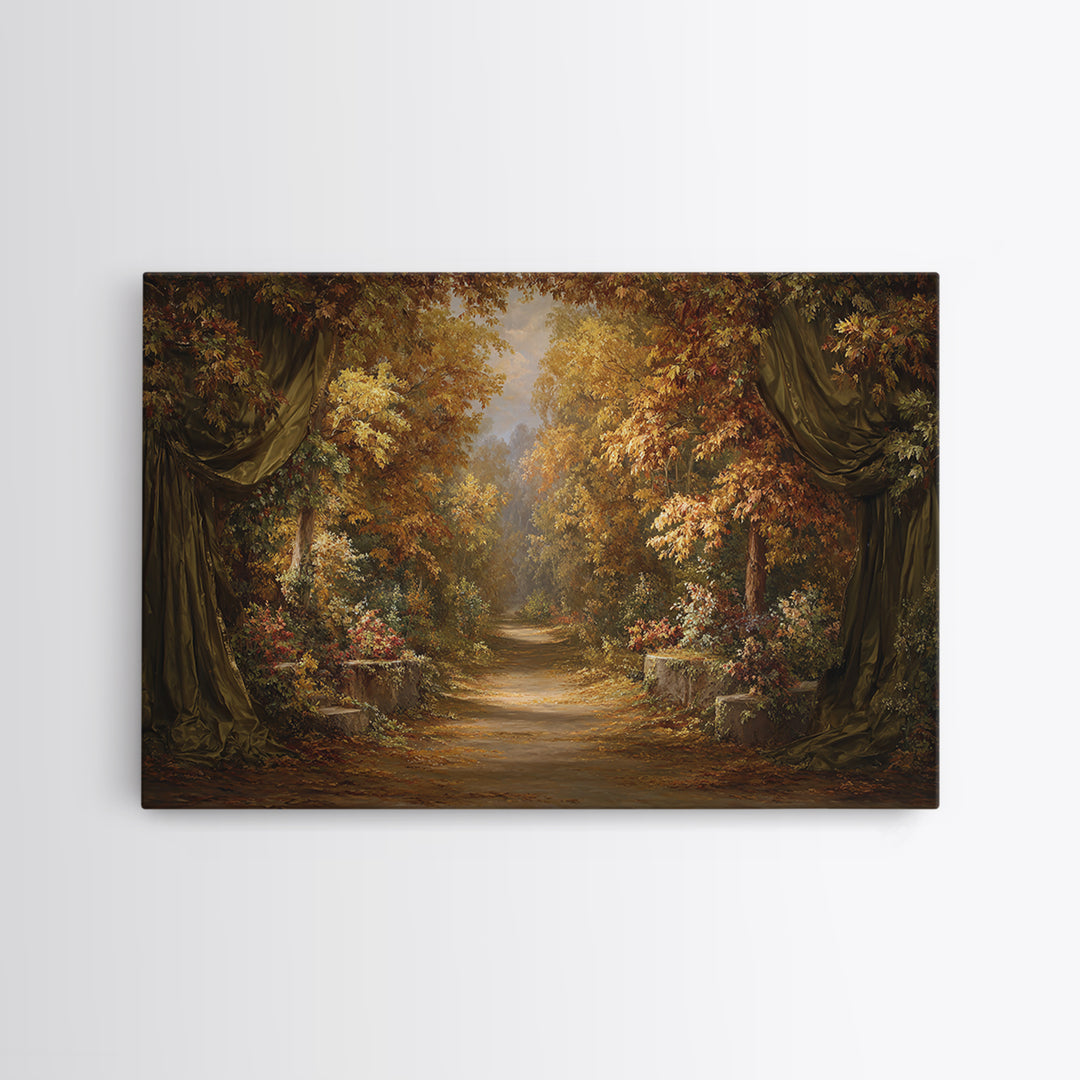 Autumn Forest Road Framed Canvas Print, Traditional Art, Wall Decor, Living Room Decor, Fine Art, Classic, Art Commissions, TRA-3x2-92
