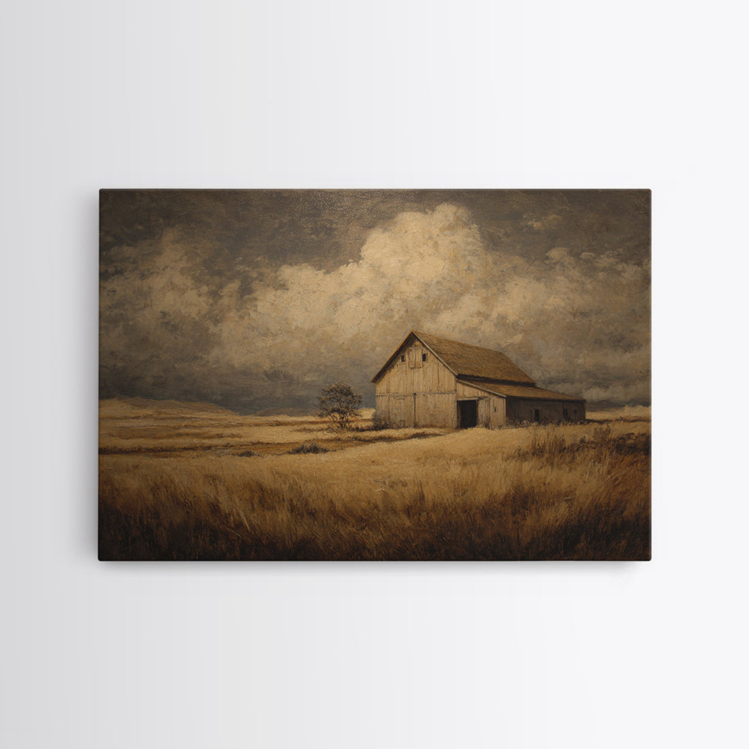 Barn and Farmland Framed Canvas Print, Traditional Art, Boho, Living Room Decor, Classic, Indian Wall Art, Japanese Decor, TRA-3x2-99