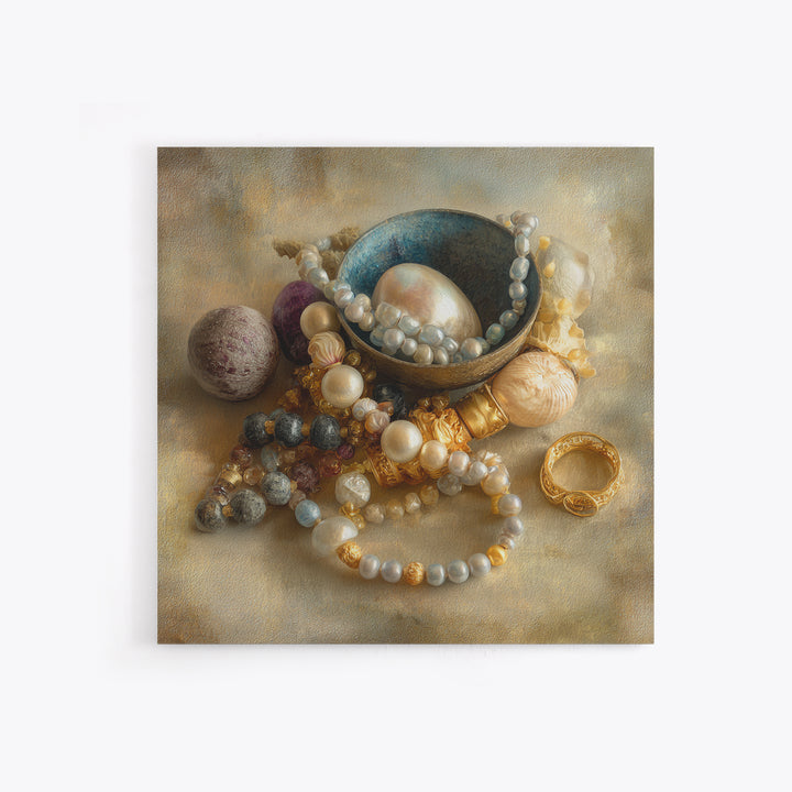 Beaded Jewelry Still Life Framed Canvas Print, Tribal Art, Fine Art Print, Living Room Decor, Watercolor Art, Tribal, TRI-1x1-34