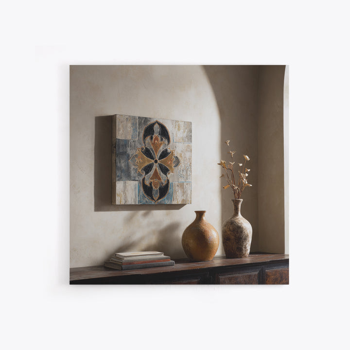 Hand Painted Shield Motif Framed Canvas Print, Tribal Art, Art, Living Room Decor, Fine Art, Tribal, Gallery Wall Art, TRI-1x1-53