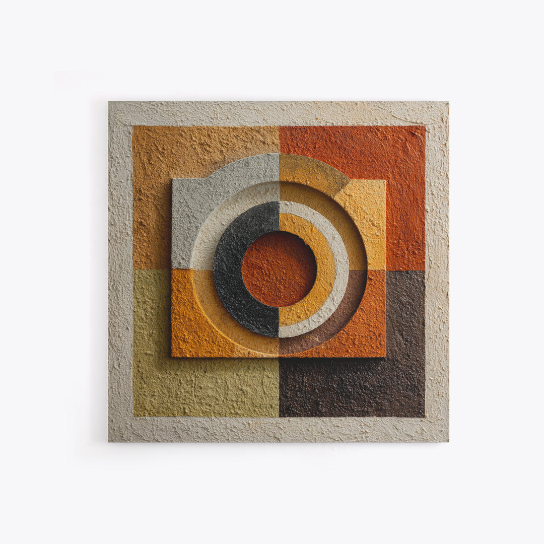 Abstract Drum Circle Suggested Through Repeated Forms Framed Canvas Print, Tribal Art, Earthy, Living Room Decor, Abstract Art, TRI-1x1-6