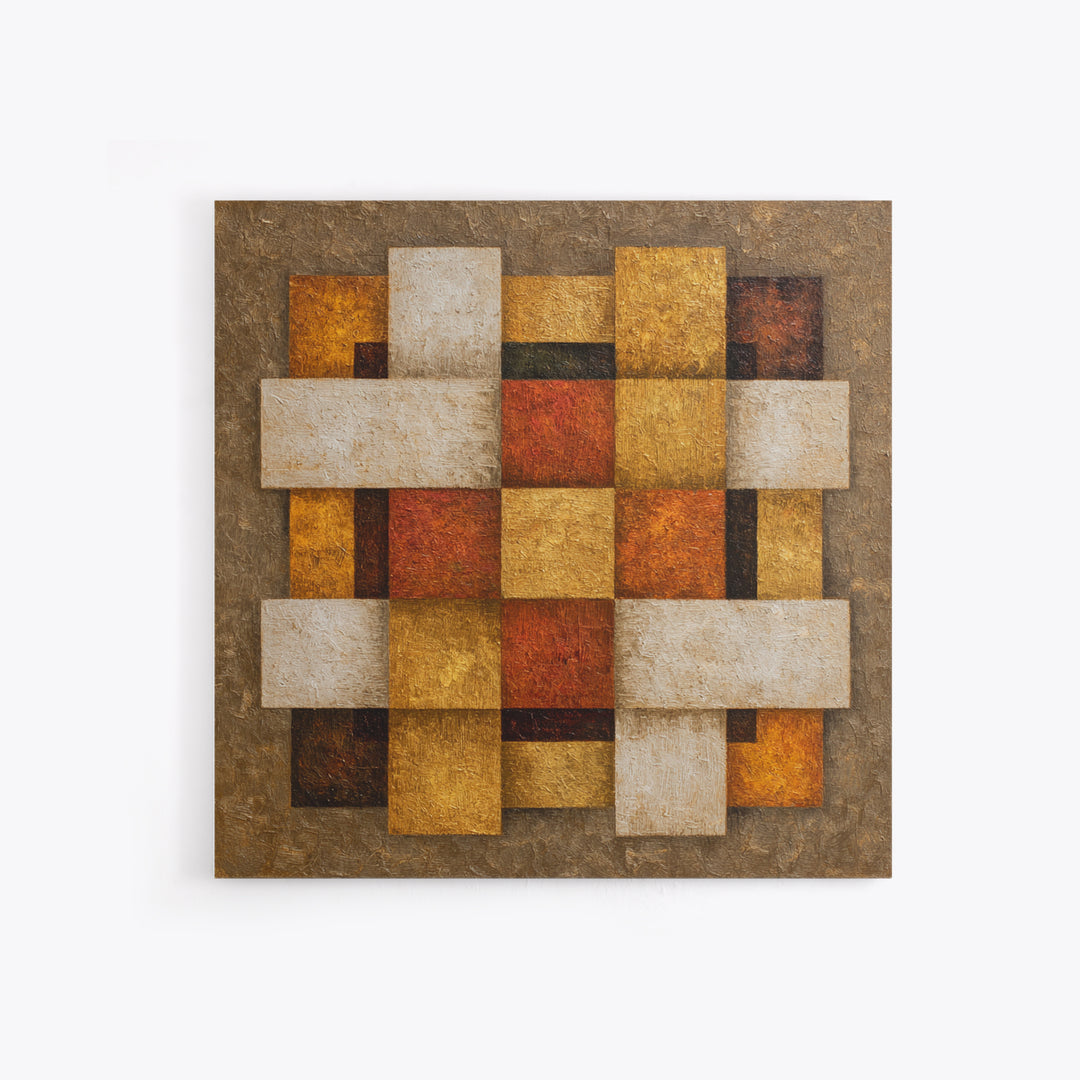 Woven Basket Pattern Enlarged as Modern Art Framed Canvas Print, Tribal Art, Statement Artwork, Living Room Decor, Tribal, TRI-1x1-62