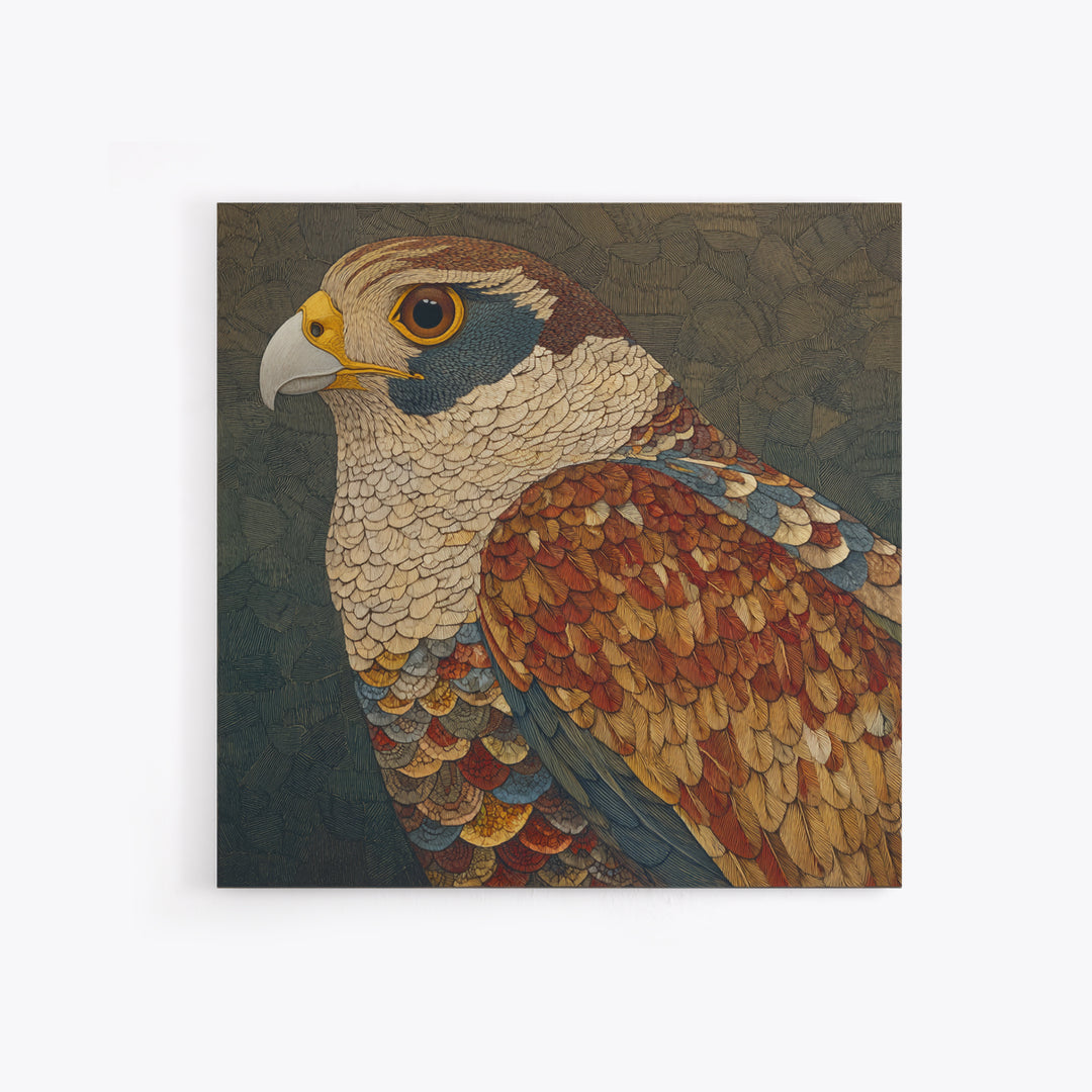 Totemic Bird with Patterned Wings Framed Canvas Print, Tribal Art, Earthy, Living Room Decor, Abstract Art, Tribal, TRI-1x1-72