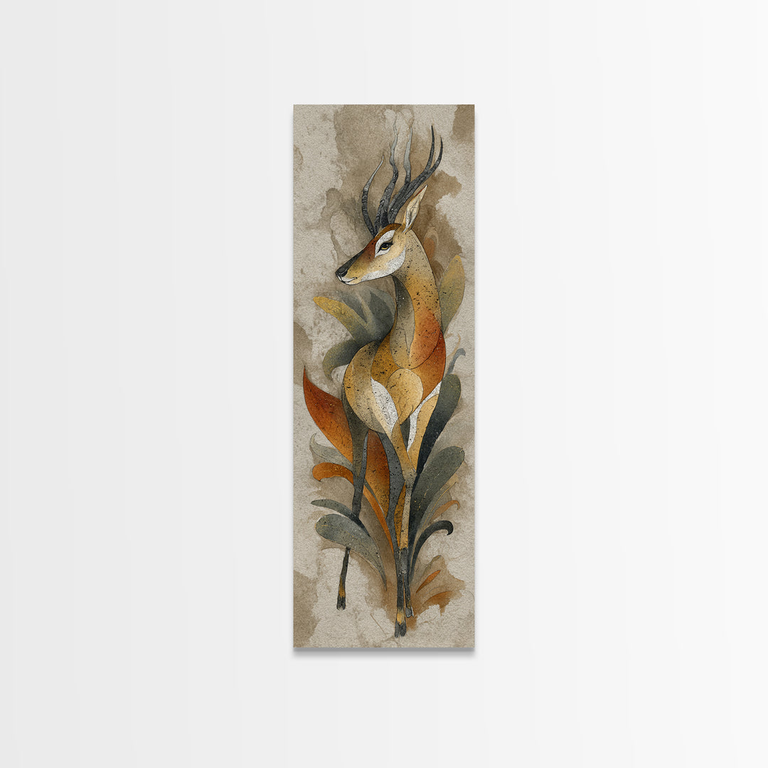 Ancient Cave Art Running Animals Framed Canvas Print, Tribal Art, Living Room Decor, Oil Painting, Tribal, Rustic Home Decor, TRI-1x3-45