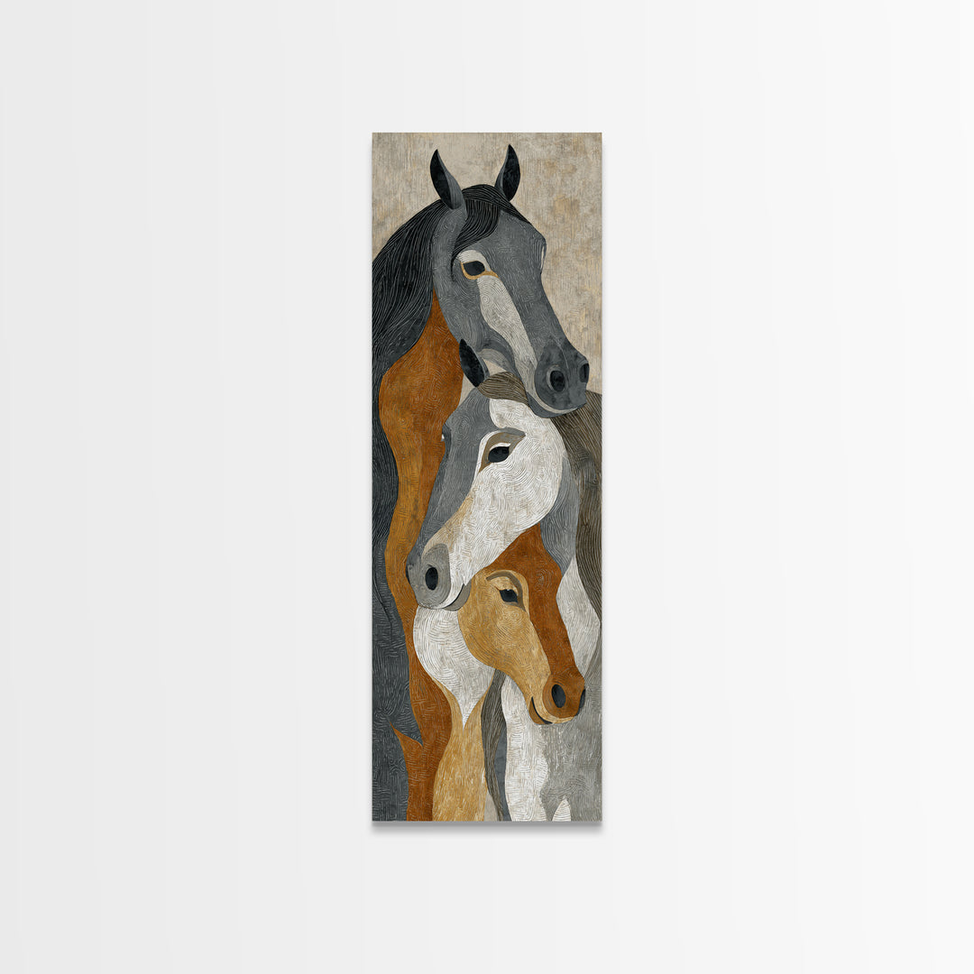 Tribal Horse Pattern Framed Canvas Print, Tribal Art, Fine Art Print, Living Room Decor, Oil Painting, Tribal, Wall Decor, TRI-1x3-54