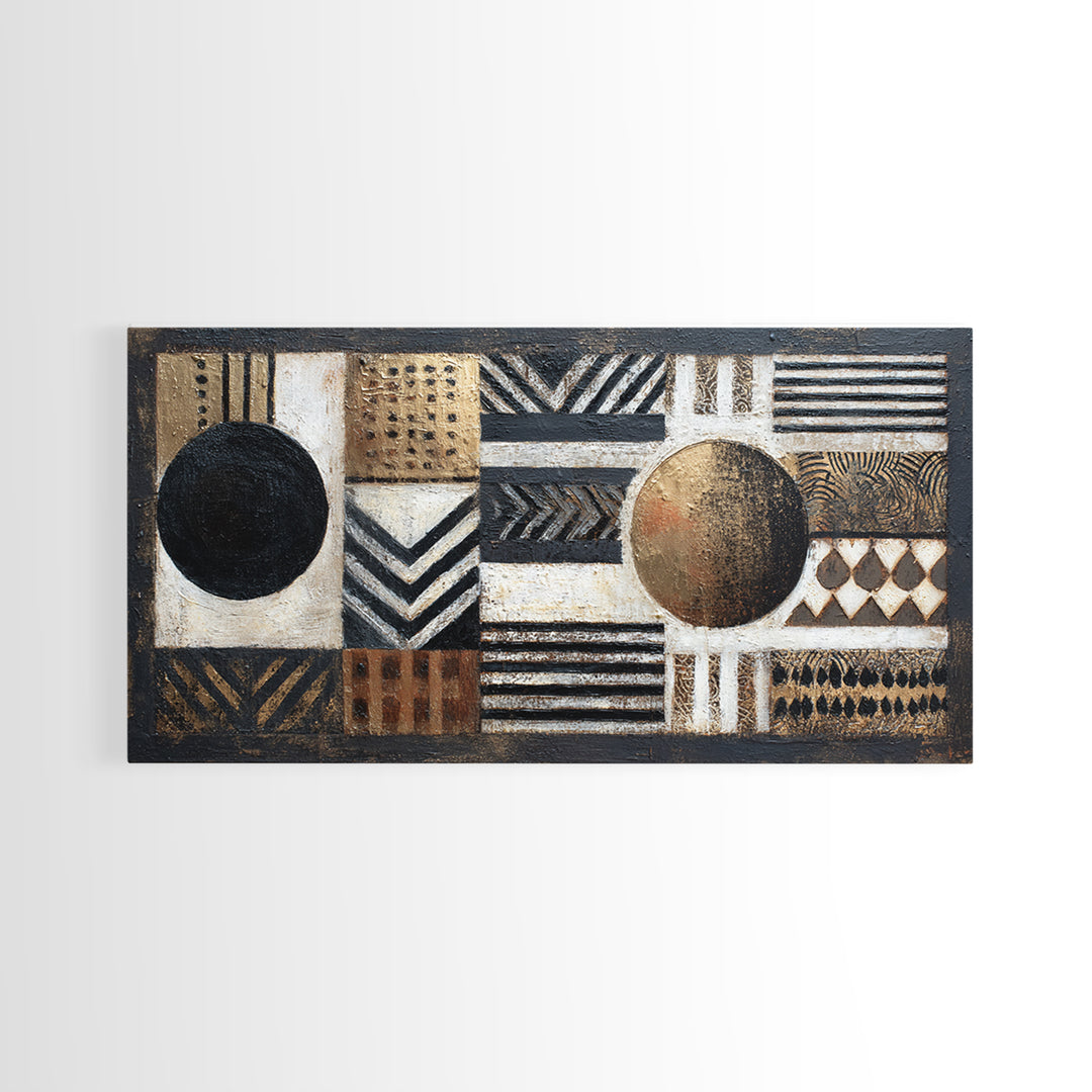 Mud Cloth Black and Cream Pattern Framed Canvas Print, Tribal Art, African Wall Art, Living Room Decor, Fine Art, Tribal, TRI-2x1-3