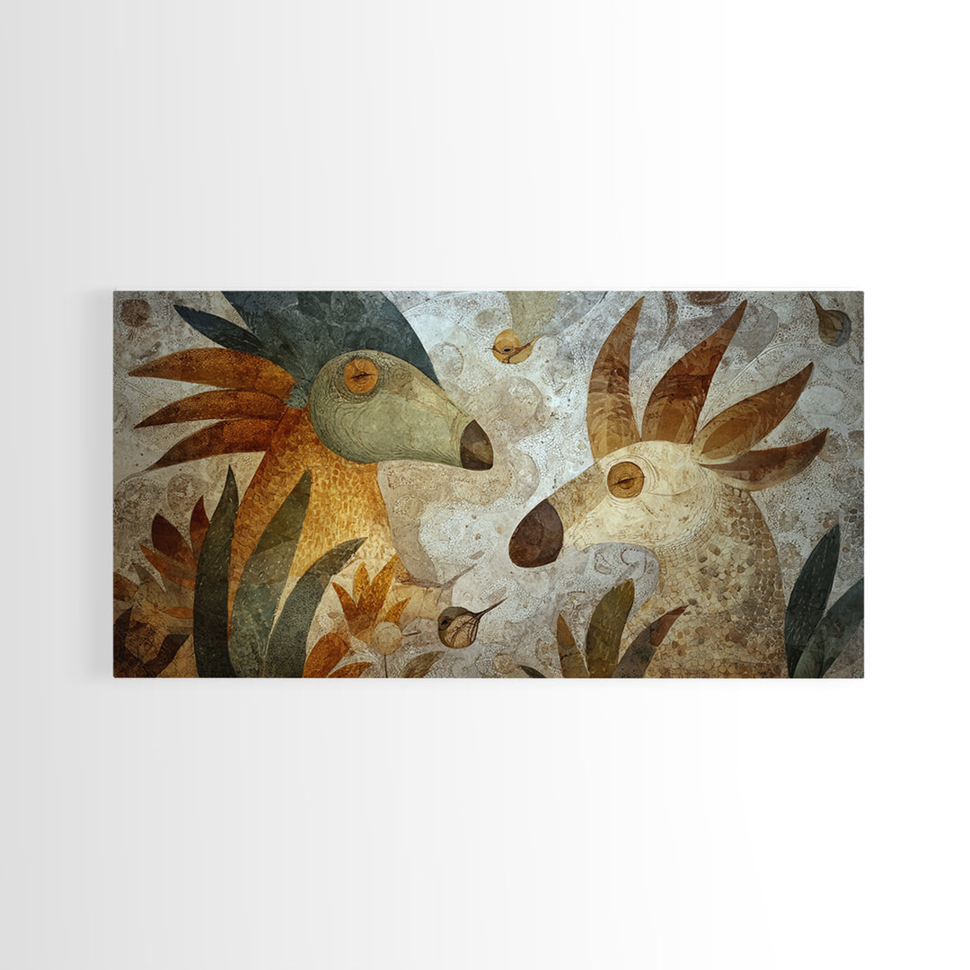 Ancient Cave Art Running Animals Canvas Print, Tribal Art, Black and White Art, Living Room Decor, Oil Painting, Tribal, TRI-2x1-53
