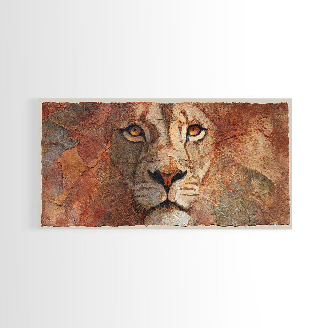 Lion Mask Abstraction Framed Canvas Print, Tribal Art, Living Room Decor, Tribal, Rustic Home Decor, Black and White Art, TRI-2x1-60