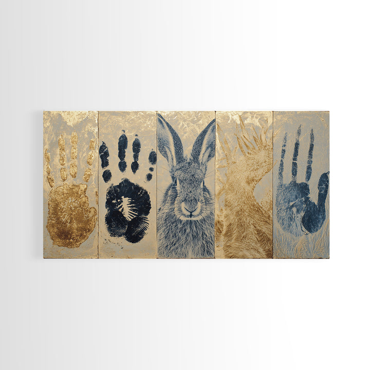 Handprint and Animal Track Composition Canvas Print, Tribal Art, Canvas Painting, Living Room Decor, Fine Art, Tribal, TRI-2x1-61
