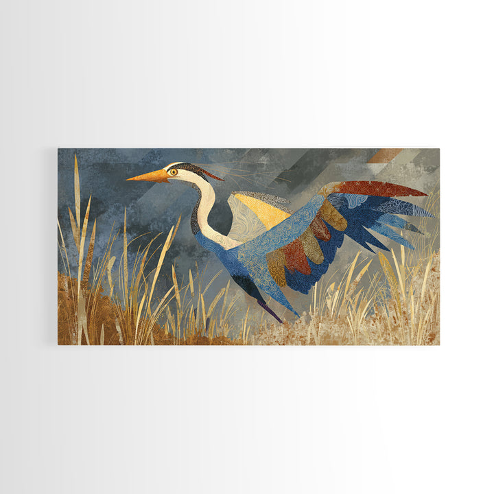 Totemic Bird with Patterned Wings Framed Canvas Print, Tribal Art, Gallery Wall Art, Living Room Decor, Oil Painting, Tribal, TRI-2x1-92
