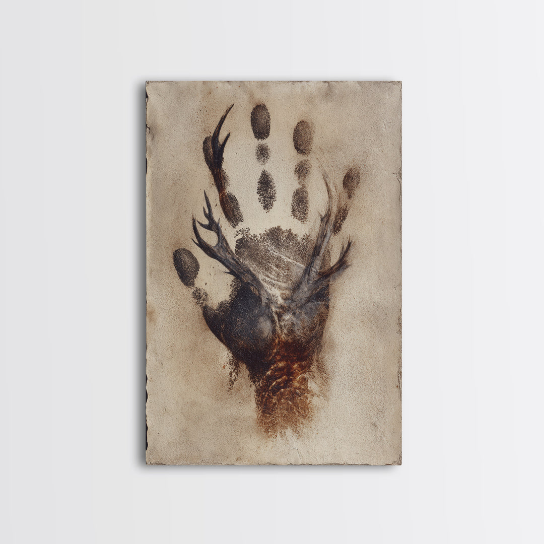 Handprint and Animal Track Composition Framed Canvas Print, Tribal Art, Gallery Wall Art, Living Room Decor, Fine Art, Tribal, TRI-2x3-1