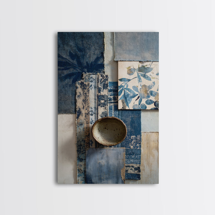 Indigo Textile Design Canvas Print, Tribal Art, Textured Painting, Living Room Decor, Fine Art, Tribal, Unique Wall Art, TRI-2x3-16