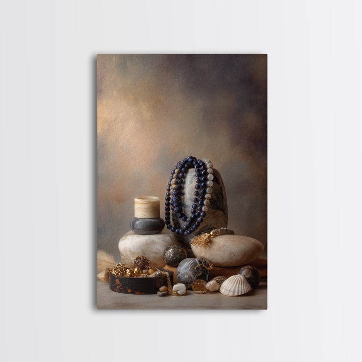 Beaded Jewelry Still Life Framed Canvas Print, Tribal Art, Abstract Art, Living Room Decor, Watercolor Art, Tribal, TRI-2x3-18