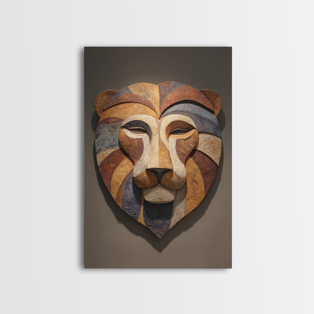 Lion Mask Abstraction Framed Canvas Print, Tribal Art, Contemporary Art, Living Room Decor, Abstract Art, Tribal, Boho Decor, TRI-2x3-24