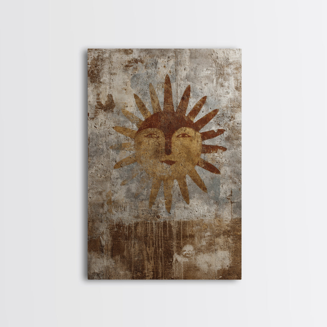 Tribal Sun Symbol Framed Canvas Print, Tribal Art, Abstract Print, Living Room Decor, Fine Art, Tribal, Statement Artwork, TRI-2x3-43