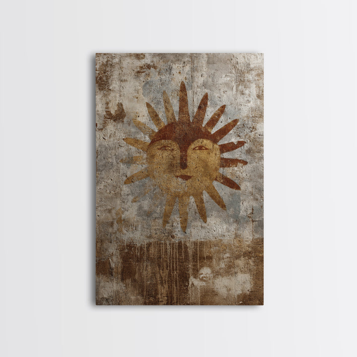 Tribal Sun Symbol Framed Canvas Print, Tribal Art, Abstract Print, Living Room Decor, Fine Art, Tribal, Statement Artwork, TRI-2x3-43