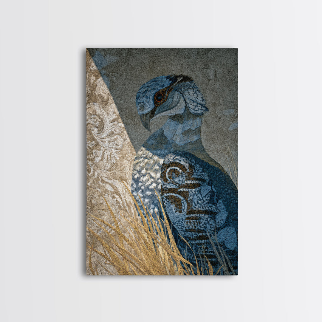 Totemic Bird with Patterned Wings Framed Canvas Print, Tribal Art, Art Print, Living Room Decor, Oil Painting, Tribal, TRI-2x3-8