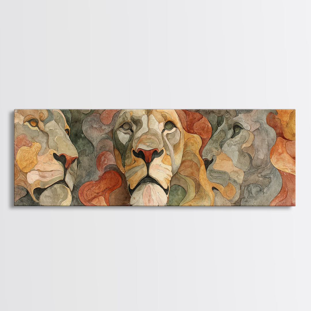 Lion Mask Abstraction Framed Canvas Print, Tribal Art, Gallery Decor, Living Room Decor, Abstract Art, Tribal, Home Decor, TRI-3x1-32