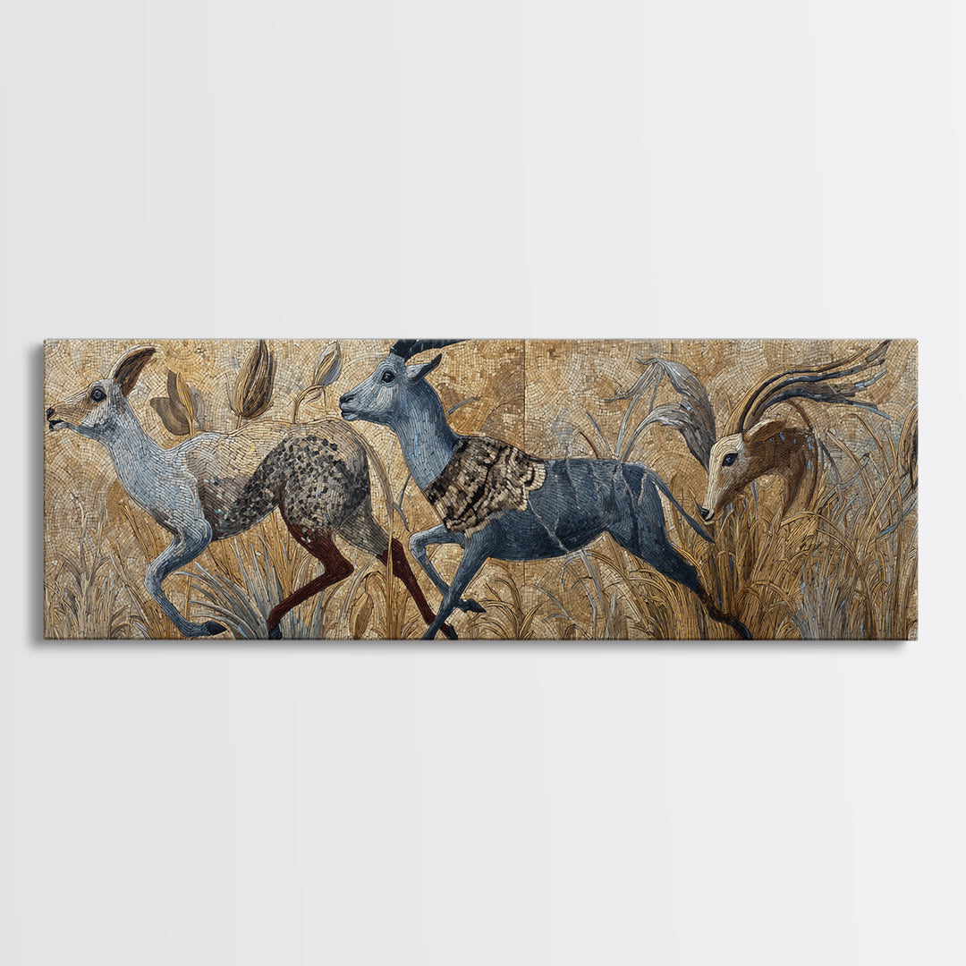Ancient Cave Art Running Animals Canvas Print, Tribal Art, Modern Decor, Living Room Decor, Abstract Art, Tribal, Wall Decor, TRI-3x1-49